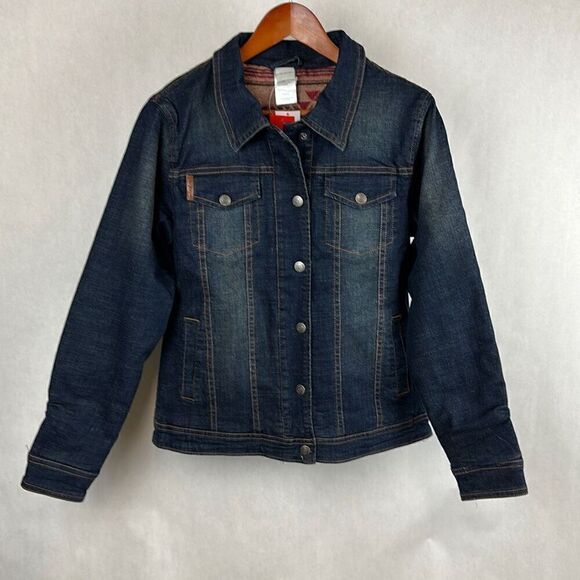 NWT Cinch Denim Trucker Jacket Sz Small Snap Button Front Aztec Fleece Lining - Picture 1 of 8